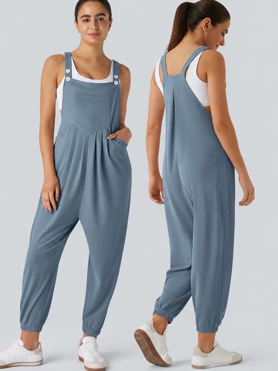 HALARA Pants - Halara Jumpsuit Medium Blue Casual Athleisure Lounge Relaxed Comfy Minimalist